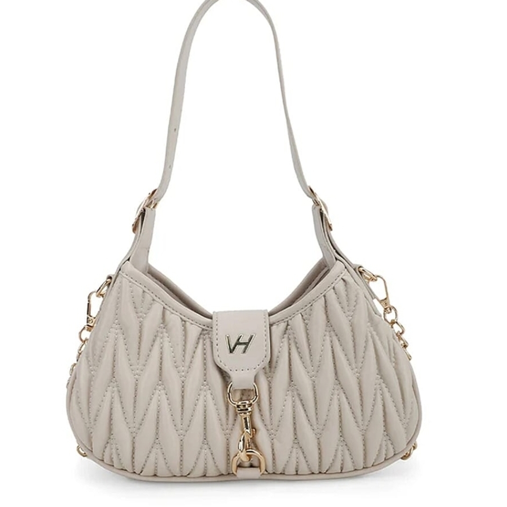 Vintage Havana Cream Fauc Leather Quilted Shoulder Bag